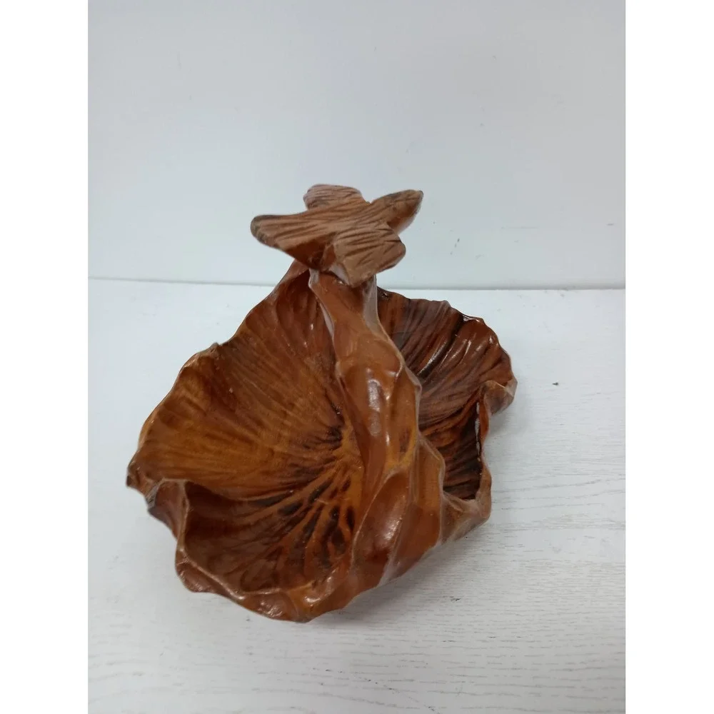 Vintage Hand Carved Wood Bird Basket Brown Rustic Farmhouse Decor Art